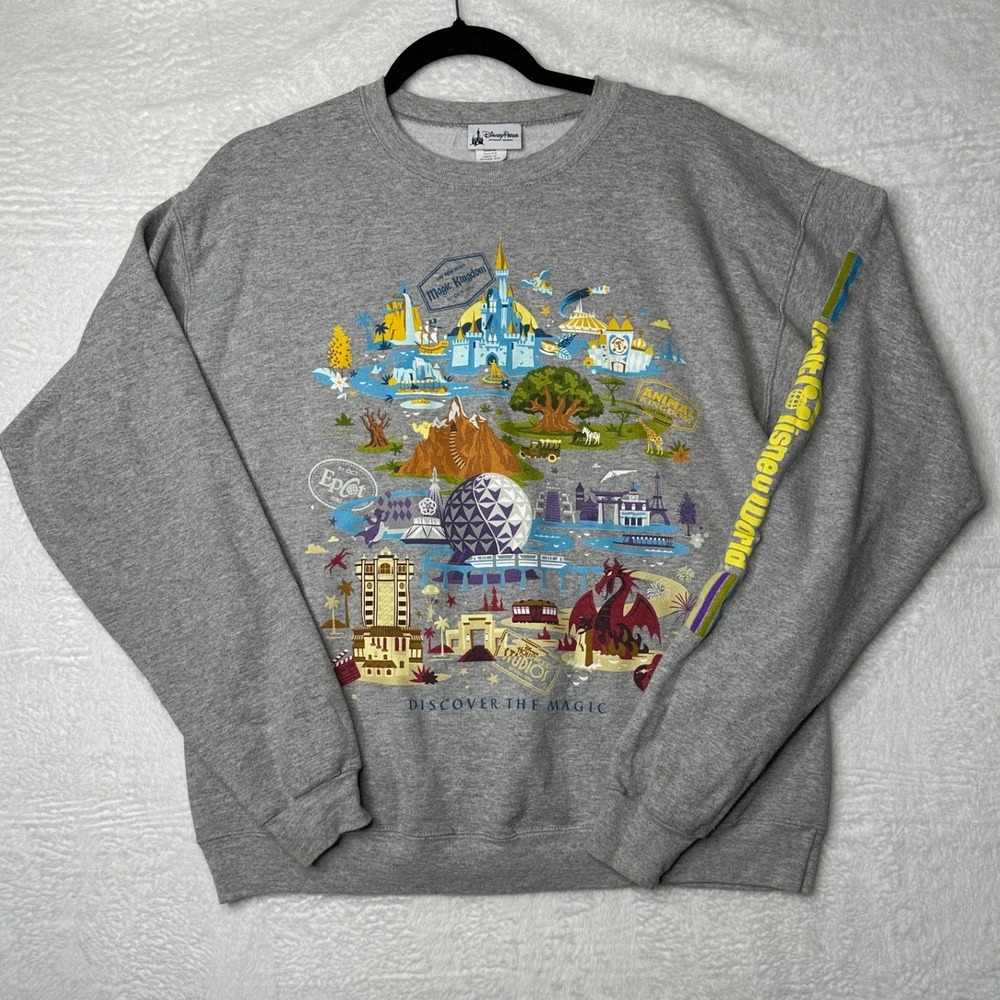 Disney Parks Sweatshirt Unisex Medium Gray Discover The Magic Walt Disney World